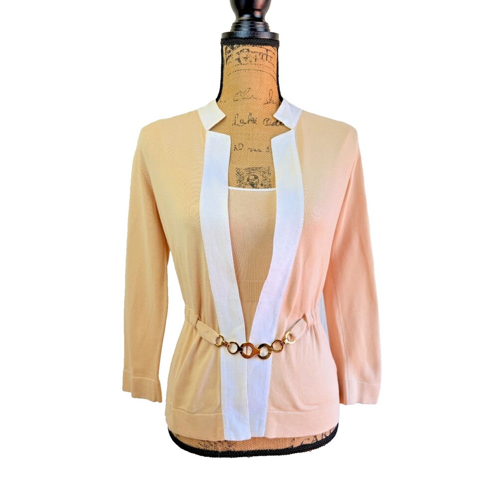Agnona Beige Cotton Linen Twin Set Cardigan Camisole  IT 38 XS Italy Luxury
